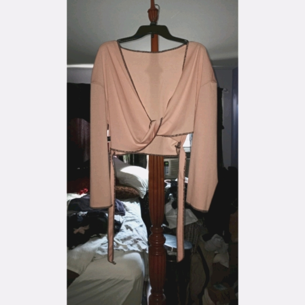 Pink tie back blouse and faux tie front